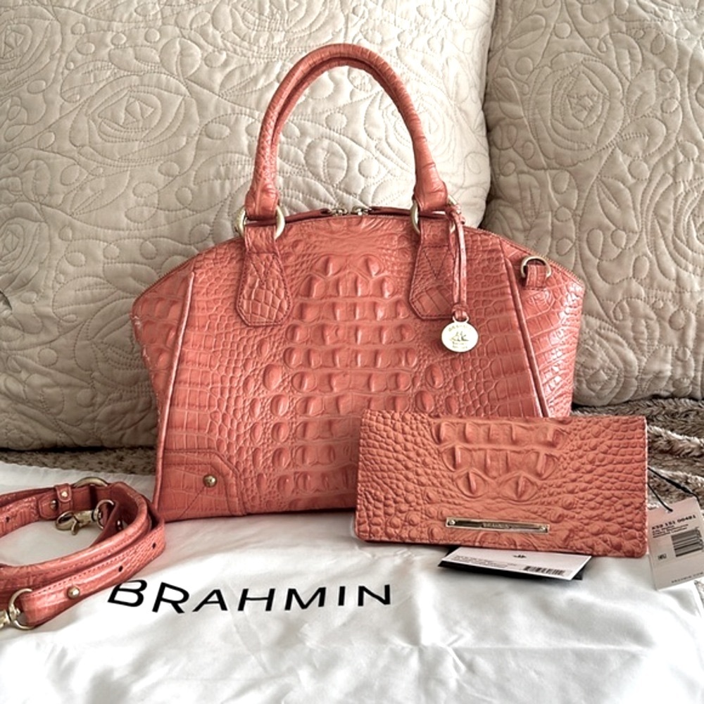 Brahmin Tyler Poppy Melbourne Dome Satchel and Matching Ady Wallet